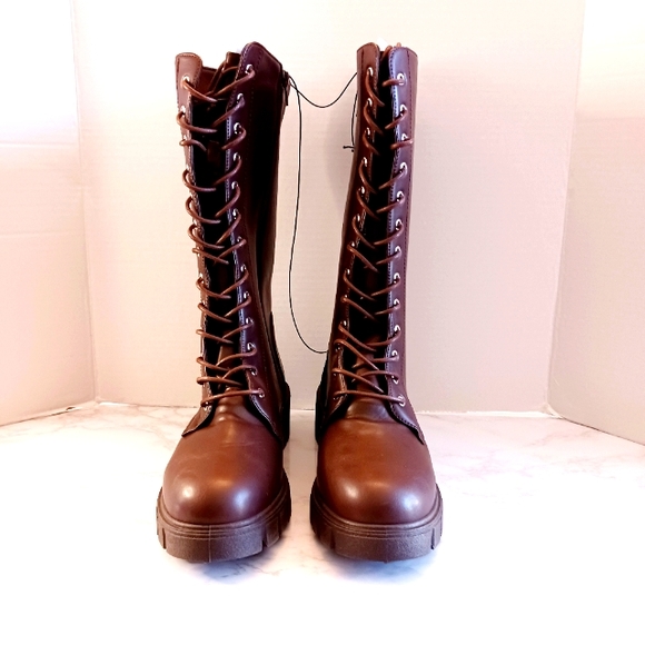 Brown Lug Sole Knee High Boots - Picture 2 of 6